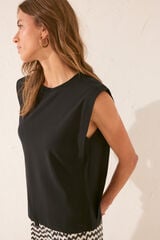 Womensecret Playera de mangas negras 100% algodón negro