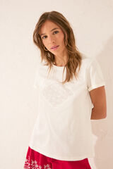 Womensecret Playera de manga corta bordado blanca 100% algodón blanco