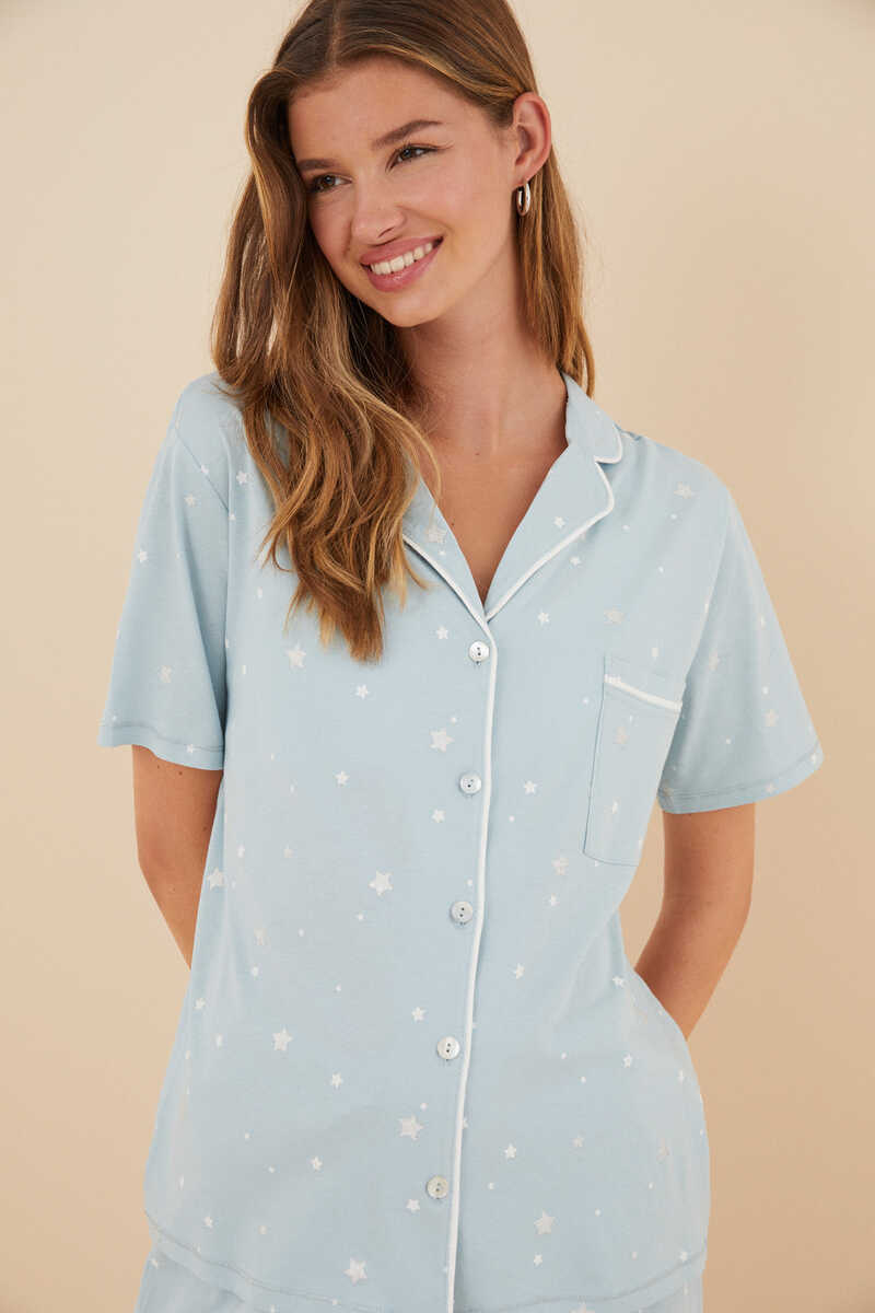 Womensecret Pijama camisera 100% algodón estrellitas azul azul