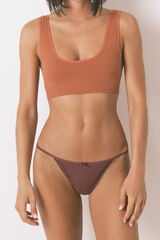 Women'secret Tanga de microfibra con encaje púrpura