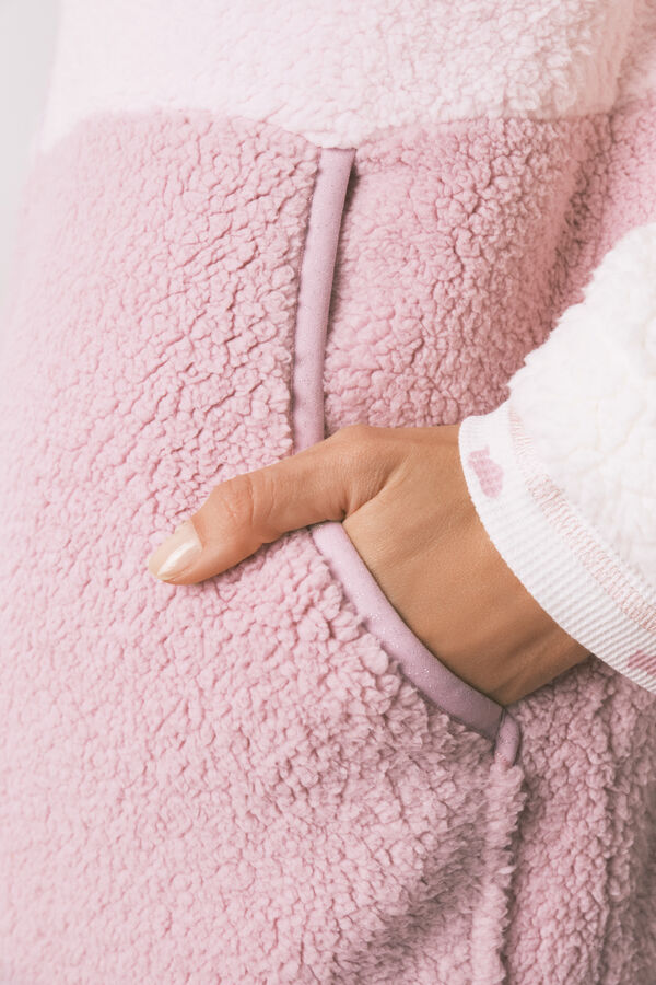 Women'secret Bata de borrego multicolor con capucha rosa