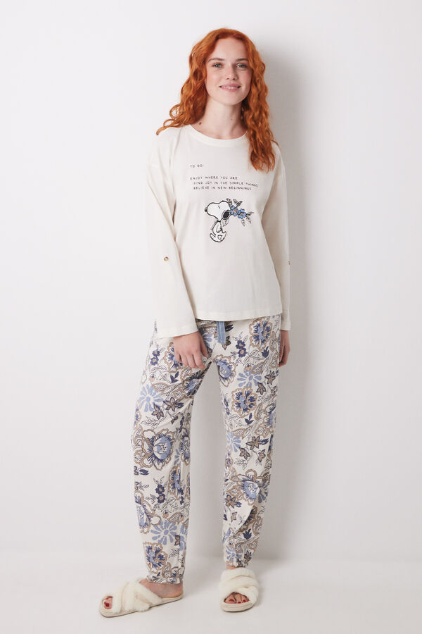 Womensecret Playera de manga larga 100% algodón de Snoopy marfil