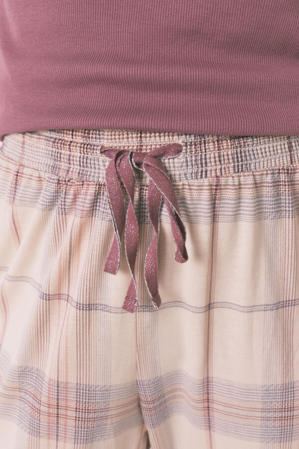 Womensecret Pijama larga con estampado de cuadros rosas rosa
