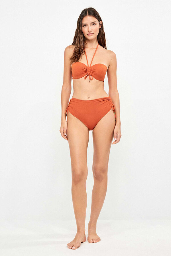 Gisela Panty de bikini de tiro alto de piqu&eacute; lurex dorado naranja