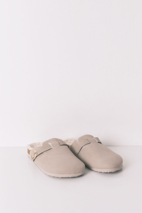 Women'secret Pantuflas para casa estilo zueco de piel gris gris