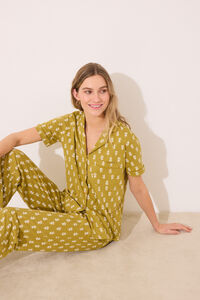 Womensecret Pijama camisera color caqui 100% algodón con estampados estampado