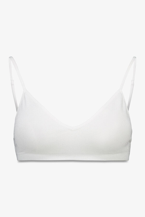 Women'secret Top de canalé sin costuras de lurex blanco marfil