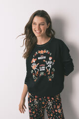 Women'secret Pijama larga "Día de Muertos" 100% algodón en color negro negro