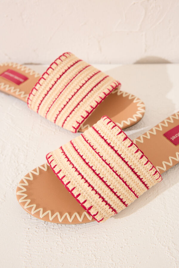 Womensecret Chanclas planas con parte superior de rafia café