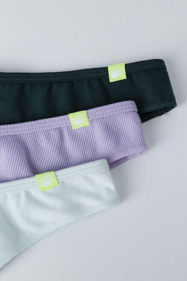 HI&BYE Pack de 3 panties brasileñas en color verde, lila y verde oscuro verde