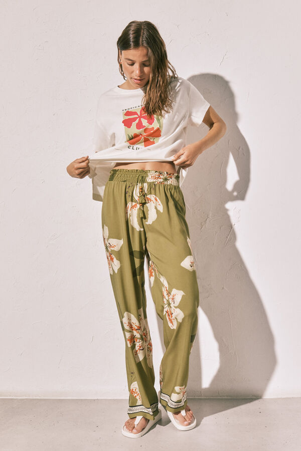 Women'secret Pantal&oacute;n largo estampado de flores estampado