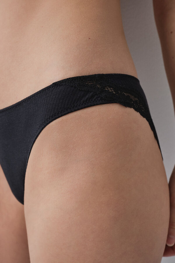 Women'secret Panty cl&aacute;sica de algod&oacute;n acanalado negro negro