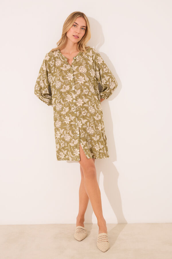 Womensecret Playera de dormir floral de viscosa kaki
