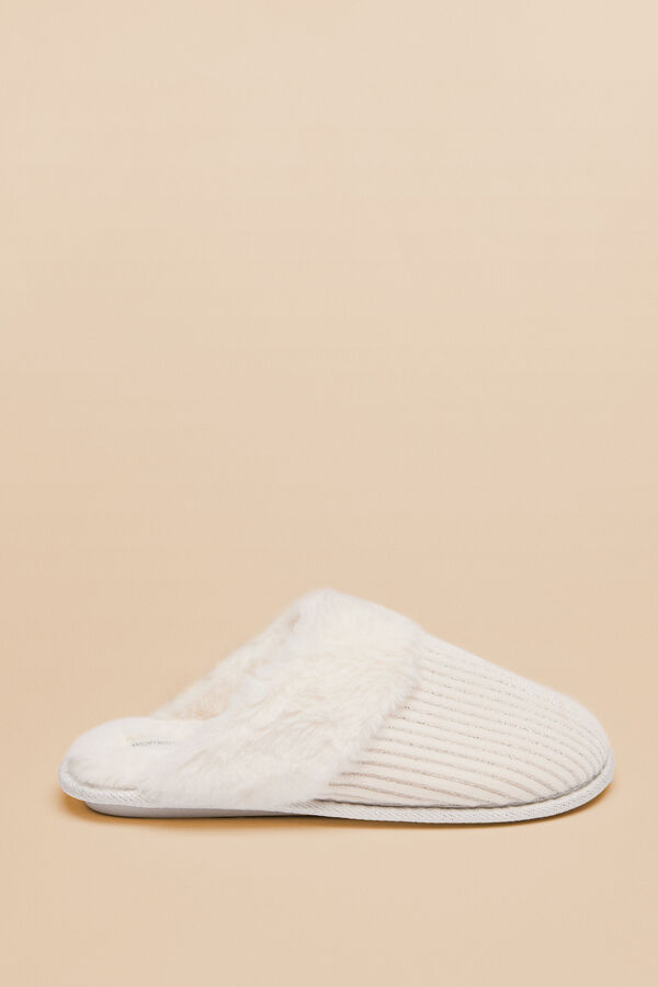 Women'secret Pantuflas beige canalé marfil