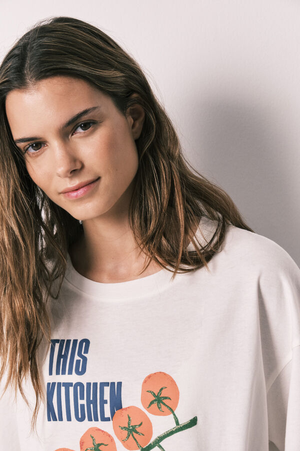 Women'secret Playera de manga corta 100% algod&oacute;n blanca marfil