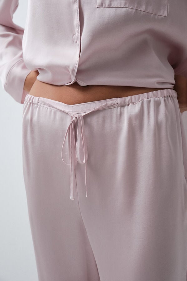 Women'secret Pijama larga camisera satinada rosa rosa