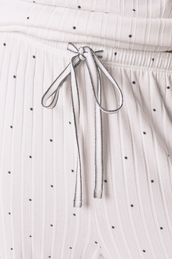 Women'secret Pijama acanalada estampado de estrellas blanco marfil