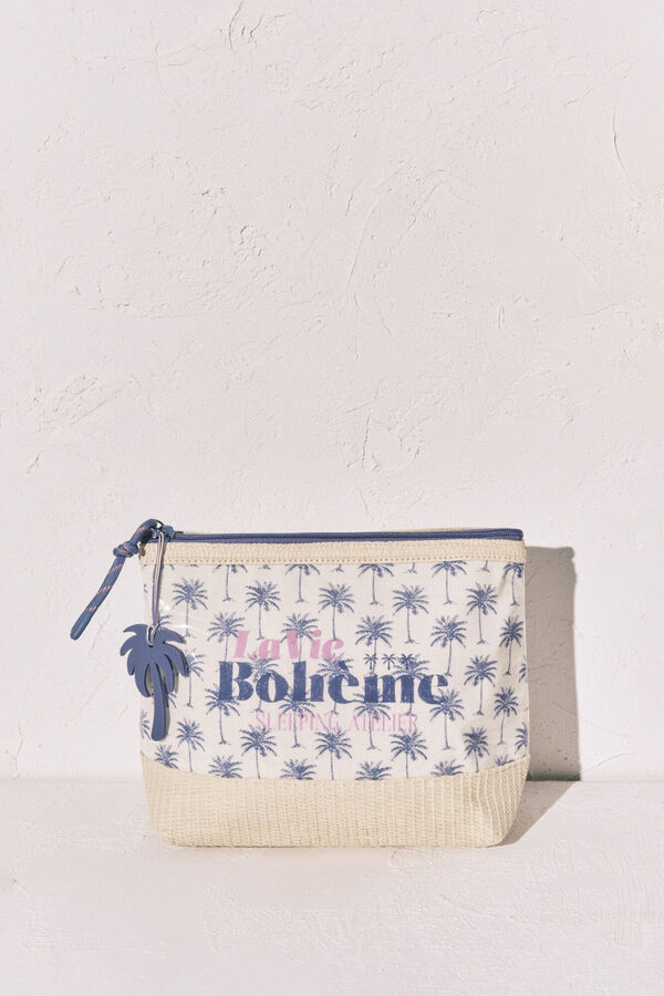 Women'secret Neceser mediano de rafia con palmeras azul