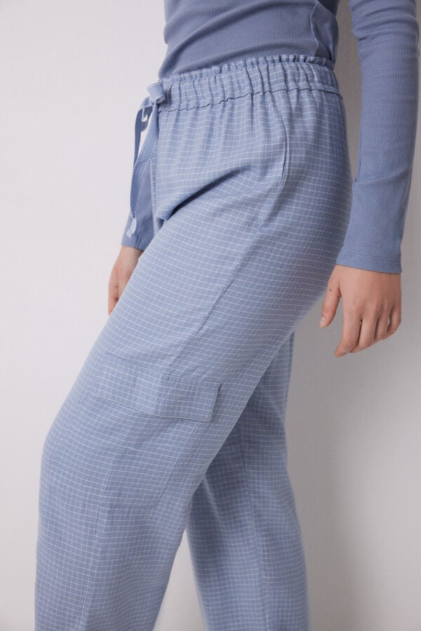 Womensecret Pantalón cargo largo con estampado de cuadros azul