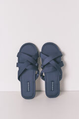 Women'secret Pantuflas de satén con tiras cruzadas azul