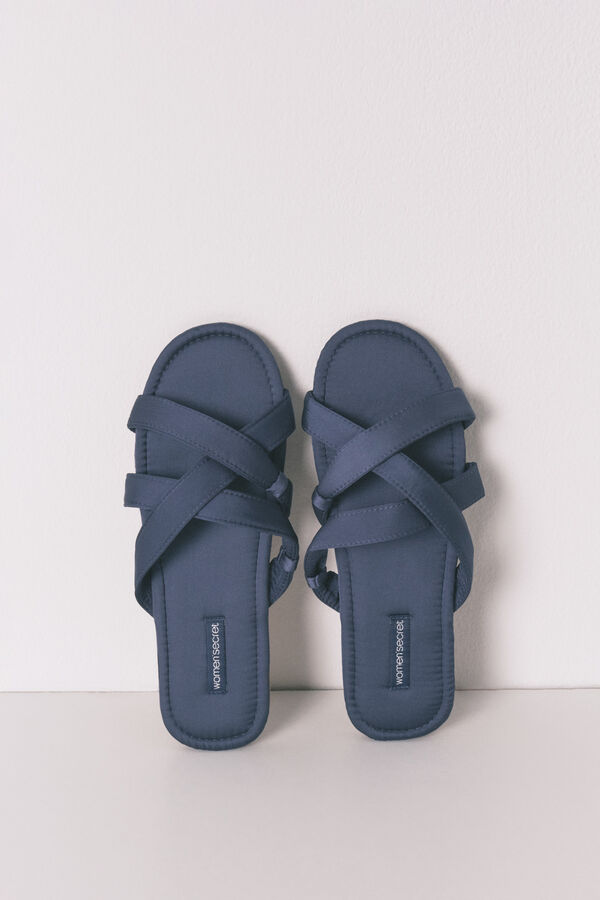 Women'secret Pantuflas de satén con tiras cruzadas azul