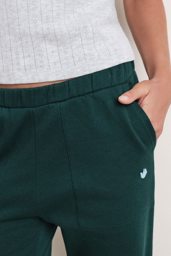 HI&BYE Pantalón acampanado de felpa de algodón verde verde