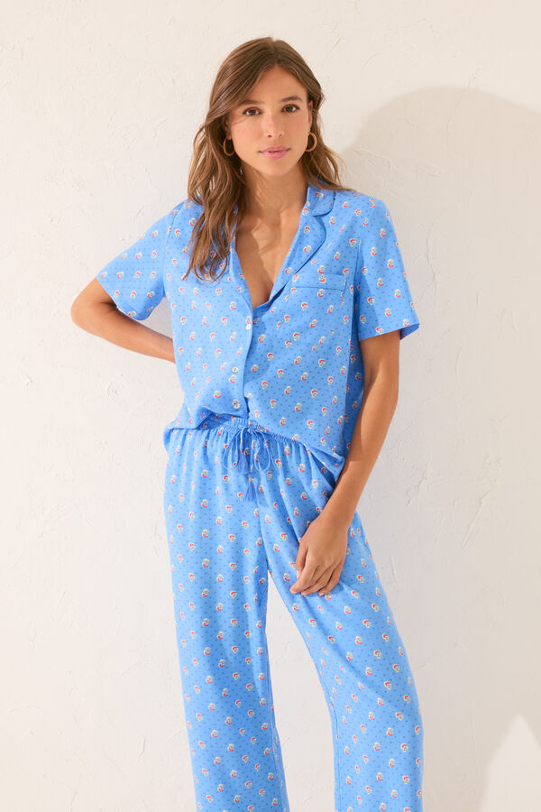 Womensecret Pijama camisera Capri de viscosa azul estampado