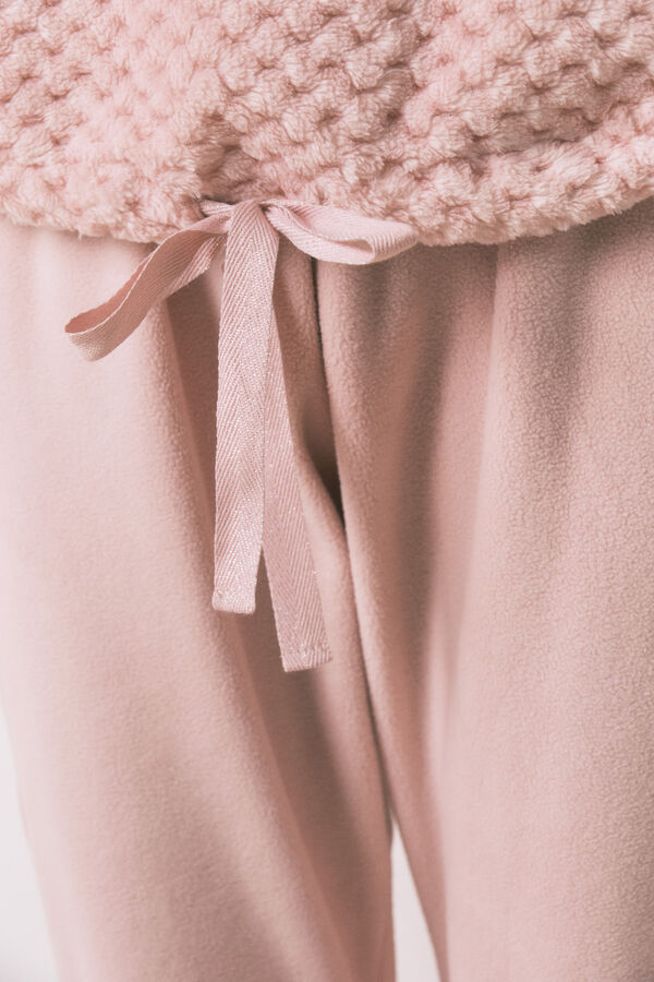 Women'secret Pijama larga polar rosa cenefa rosa