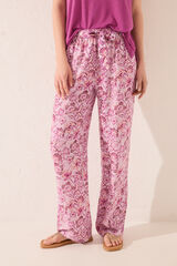 Womensecret Pantalón largo de viscosa con estampado rosa rosa