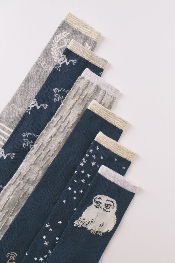 Women'secret Pack de 6 calcetines largos de algodón de Harry Potter azul