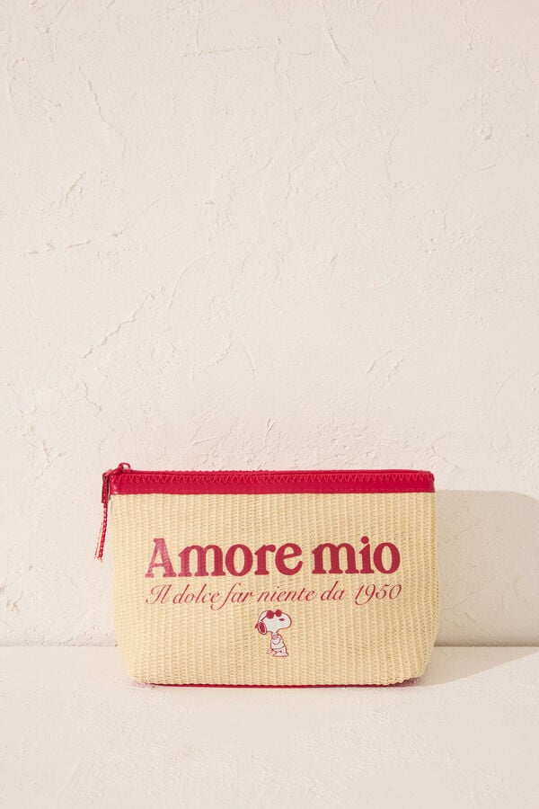 Womensecret Neceser mediano de rafia de Snoopy café