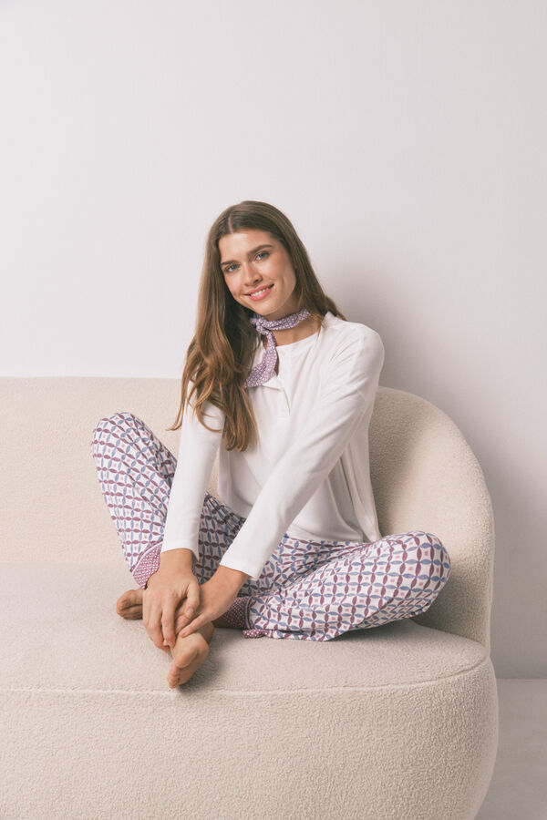 Women'secret Playera blanca holgado de manga larga marfil