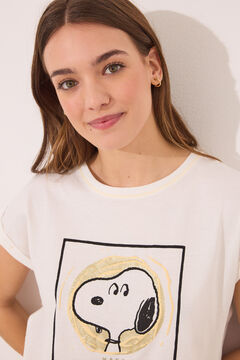 Womensecret Pijama corta de algodón a cuadros de Snoopy marfil