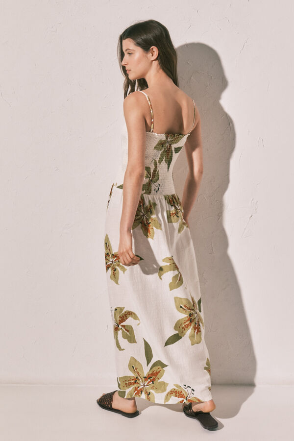 Women'secret Vestido largo de tirantes con escote fruncido estampado