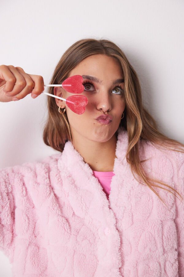 Womensecret Bata corta rosa pelo esponjoso corazones rosa