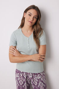 Womensecret Playera manga corta canalé verde gris