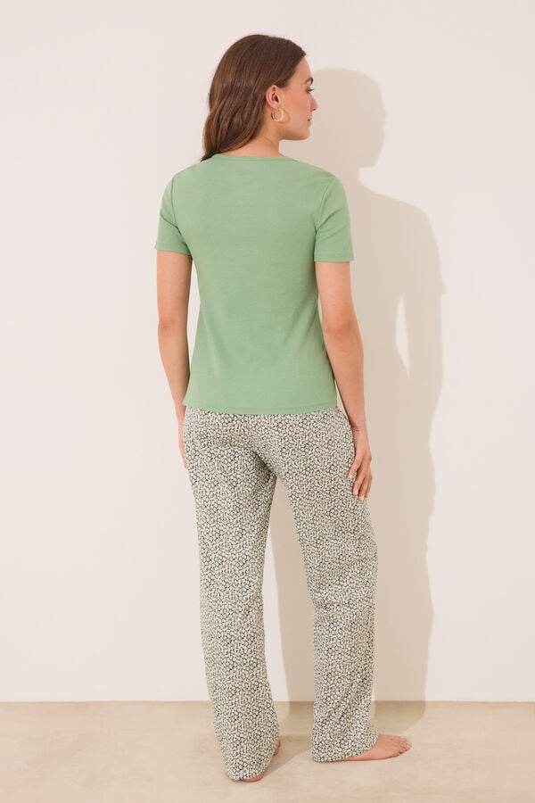 Womensecret Pijama larga algodón acanalado verde verde