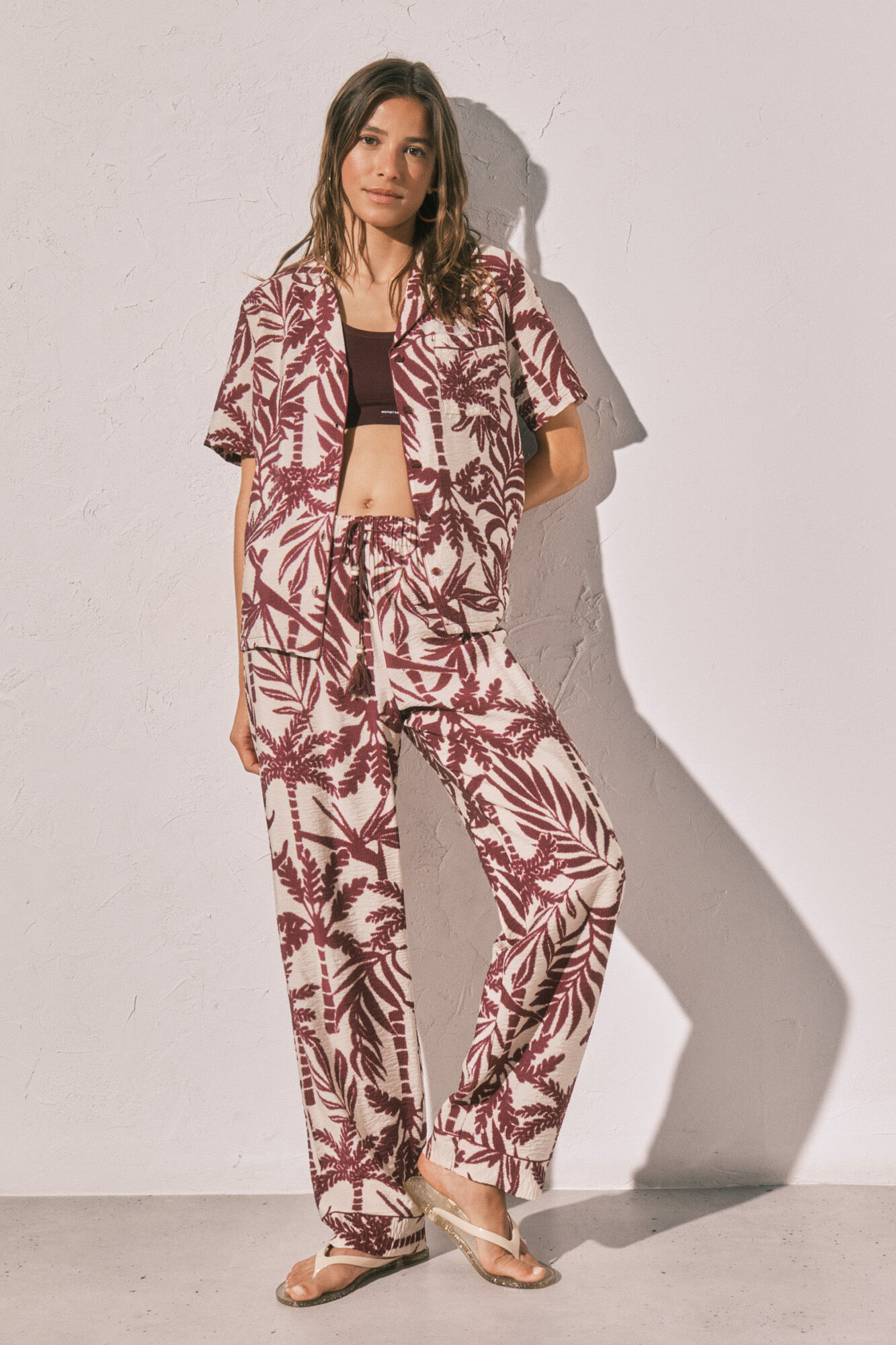 Women'secret Pijama larga camisera granate