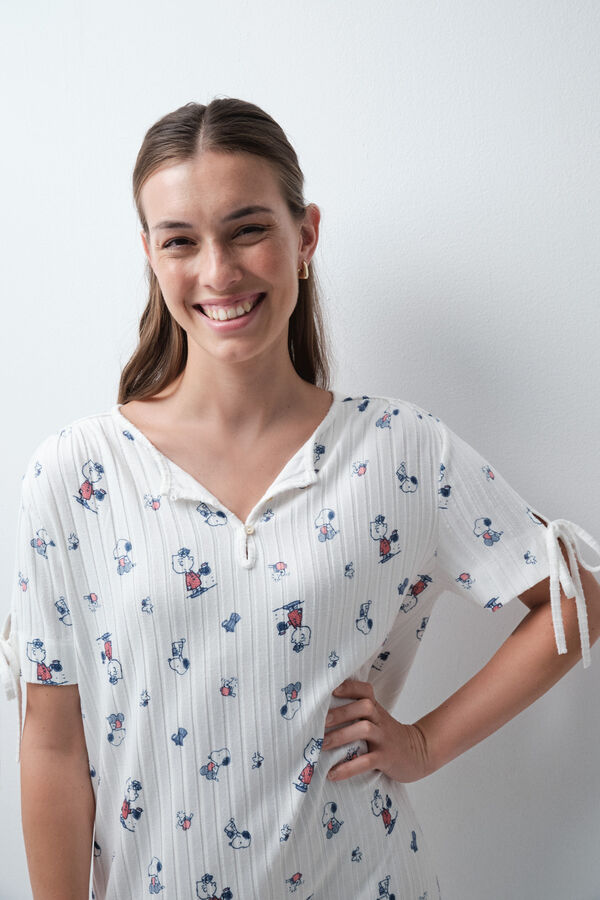 Women'secret Camis&oacute;n largo de algod&oacute;n Snoopy marfil