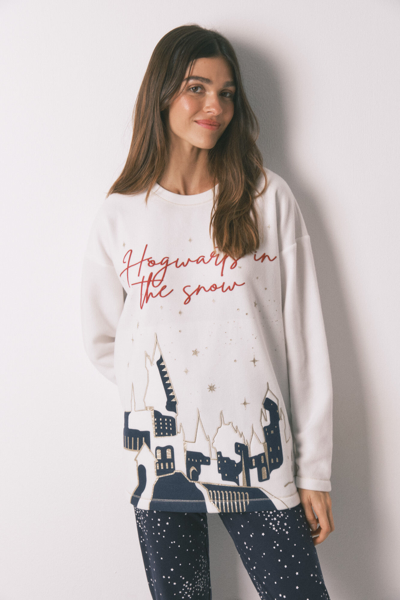 Women'secret Pijama larga polar estampado "Hogwarts"