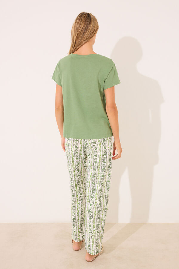 Women'secret Pijama de manga corta de algodón con estampado verde verde