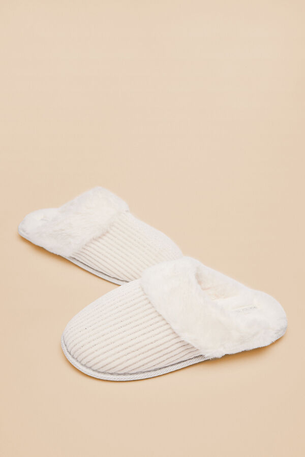 Women'secret Pantuflas beige canalé marfil