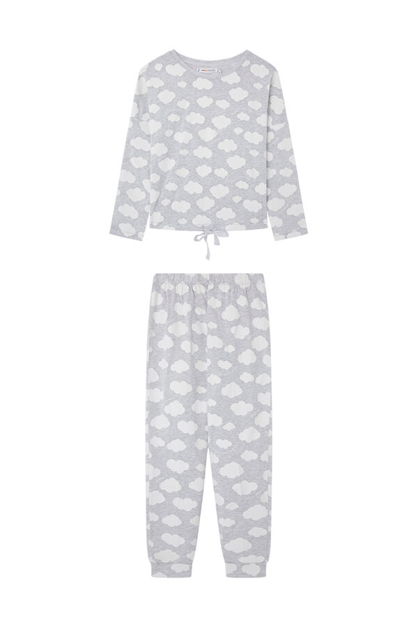 Womensecret Pijama larga 100% algodón nubes gris gris