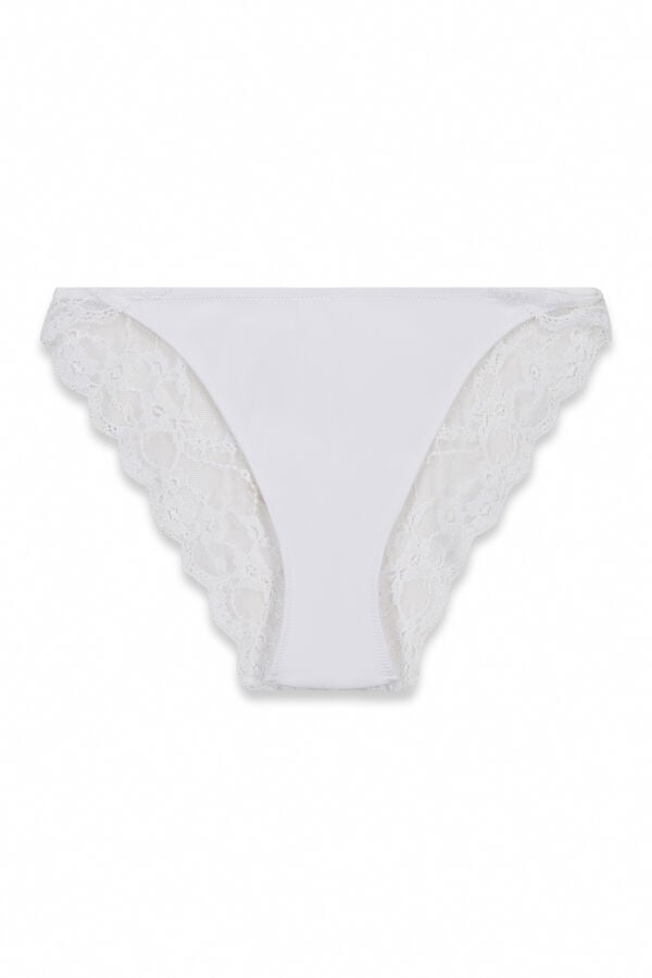 Women'secret Panty cl&aacute;sica de microfibra y encaje blanca marfil