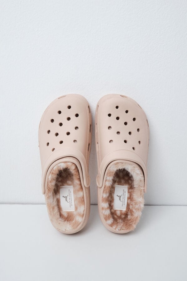 Women'secret Pantuflas zueco forrado caf&eacute;