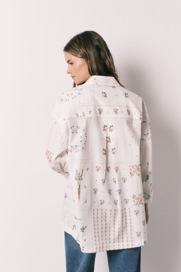 Women'secret Camisa manga larga de popel&iacute;n estampado floral blanco