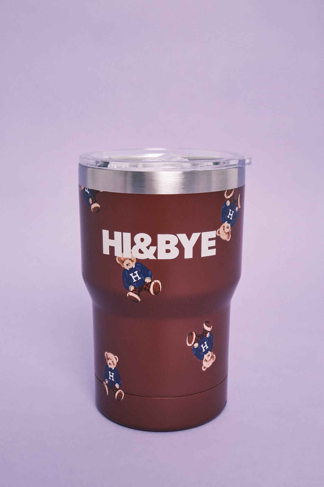HI&BYE Taza termo granate logo