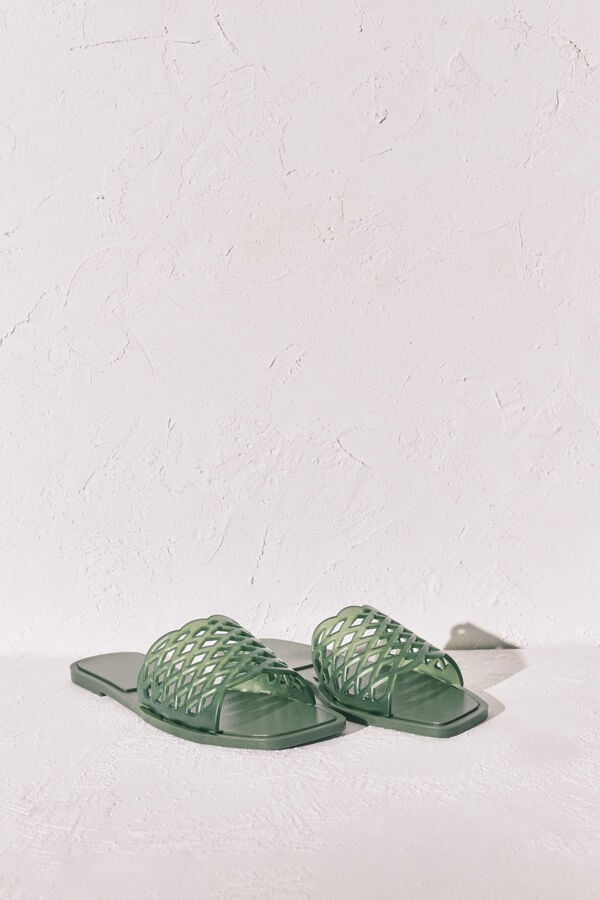 Women'secret Sandalias planas jelly verde kaki