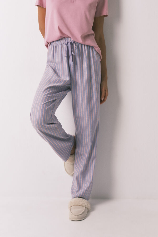 Women'secret Pantalón largo de franela con estampado de rayas multicolor coral