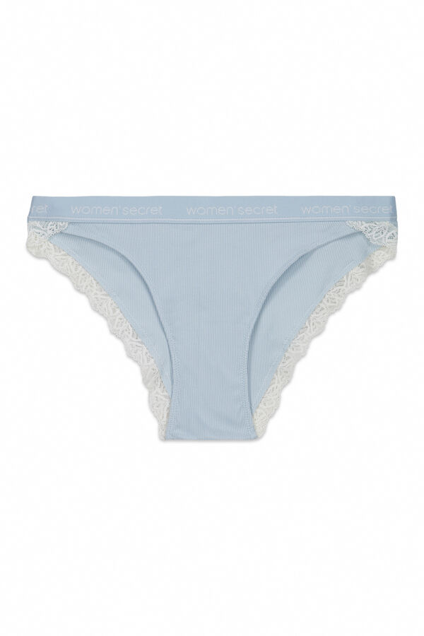 Women'secret Panty cl&aacute;sica acanalada de algod&oacute;n azul azul